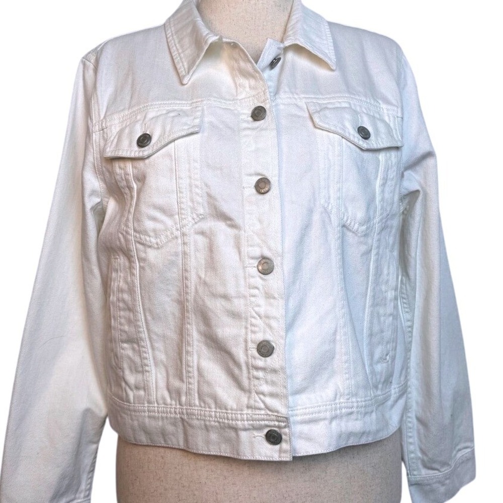 J. Crew Denim Jacket Classic Fit Button‎ Front White Jean Jacket XL